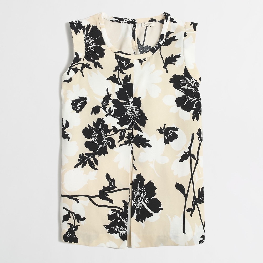 J. Crew Printed Pleated-Front Crepe Floral Top 0
